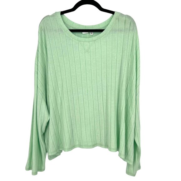 BP. Ribbed Long Sleeve Ribbed Boxy Tee Top Mint Green Size 3X NWOT - Picture 1 of 7
